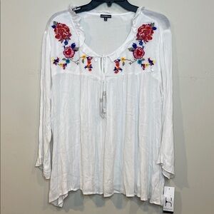 Hannah White Blouse with Red and Blue Embroidery